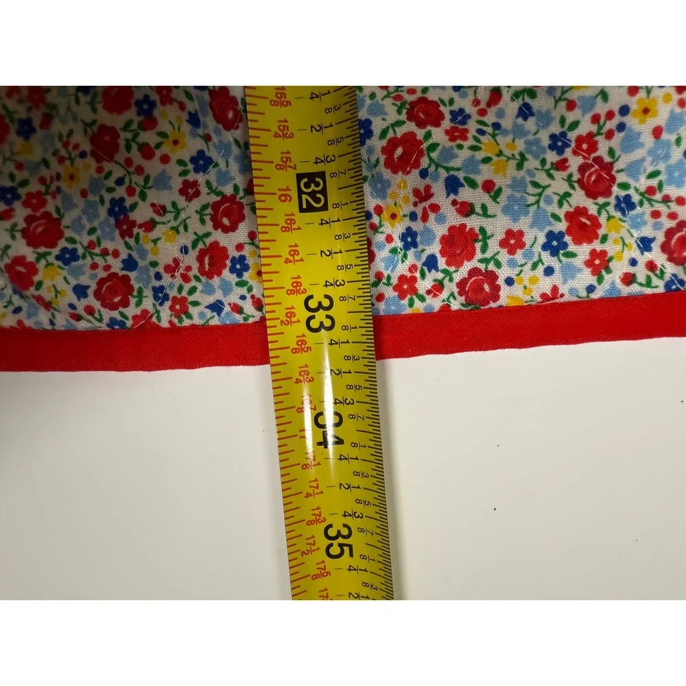 Vtg Bunny Quilt Blanket Crib Wall Hanging Applique Calico Floral Red Blue Ties